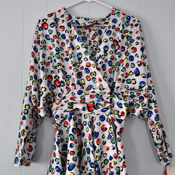 Silk Feel Blouse Top Funky 80s Unworn w Tags - Picture 1 of 5